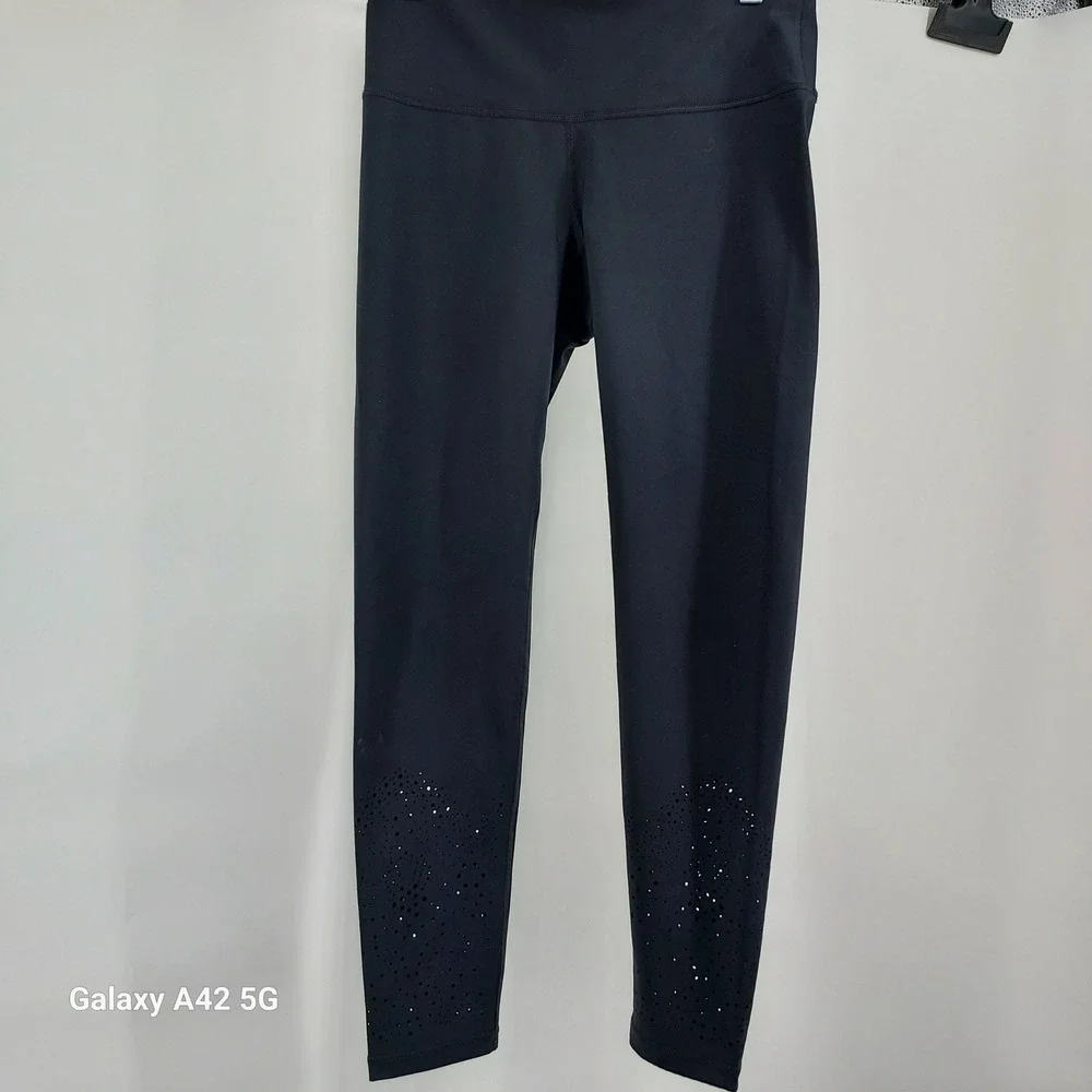 Ideology Womens Black Laser Cut Perforated Active Leggings Yoga Pants SP19 Small